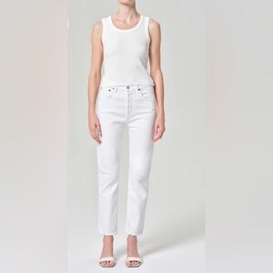 Agolde Riley High Rise Straight Crop White Size 25 Preppy Classic Vacay